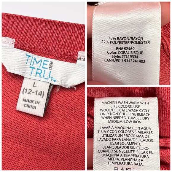 Time and Tru Coral Button Front Cardigan Sweater Long Sleeve Large - Picture 3 of 9